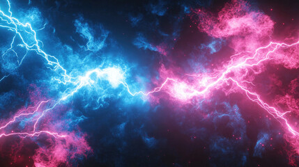 Fototapeta premium Electric Energy Clash: Blue and Pink Lightning in Cosmic Space