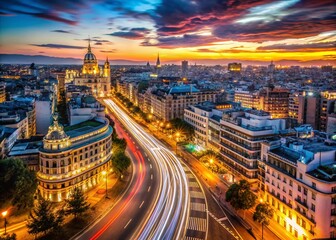 Fototapeta premium Madrid Aerial Skyline: Long Exposure Night Photography