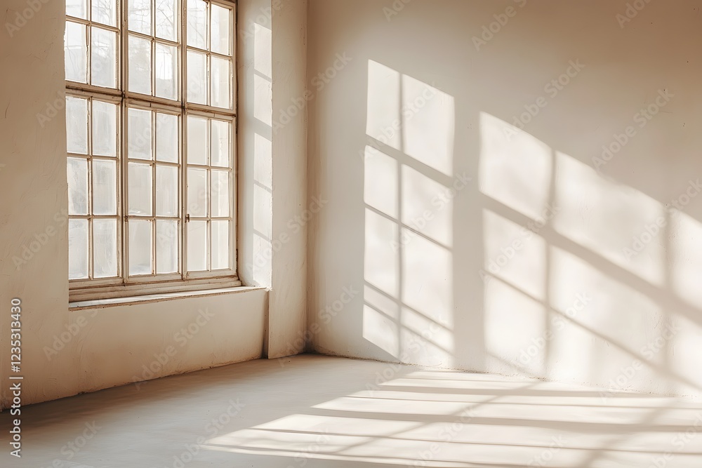 Aufkleber sunlight streaming through large window in empty room light and shadow photography