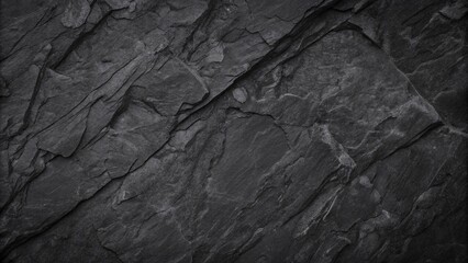 Naklejka premium Close-up of a black stone texture background featuring dark gray grunge, ideal for design with a panoramic view.