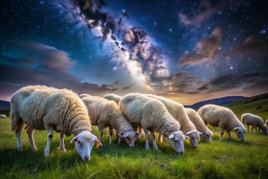 Majestic Bergschaf Sheep on a Starry Night