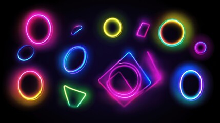 Vibrant Neon Shapes Illuminate Dark Background