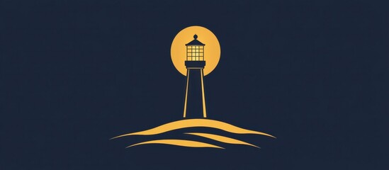 Lighthouse Silhouette Glowing at Night Minimalist Logo Design