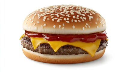 Sesame Seed Bun Cheeseburger with Ketchup