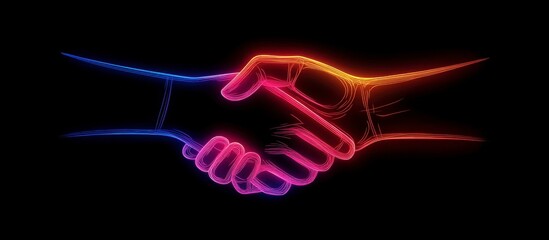 Neon Handshake: Agreement, Partnership, Deal, Collaboration, Modern, Abstract, Digital Art, Concept