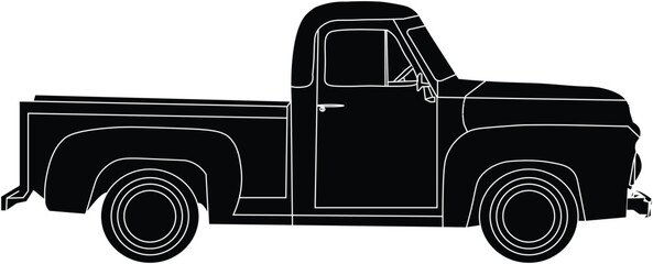 the illustration of retro 80's pickup truck.