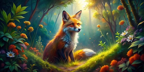 Majestic Fox in Enchanting Forest, Watercolor Masterpiece