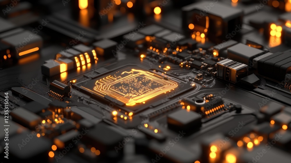 Poster Illuminated Circuit Board Showing Central Processing Unit