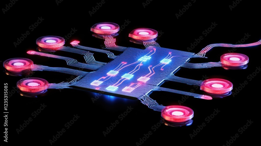 Poster Illuminated Circuit Board with Glowing Peripheral Nodes