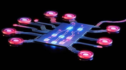 Illuminated Circuit Board with Glowing Peripheral Nodes