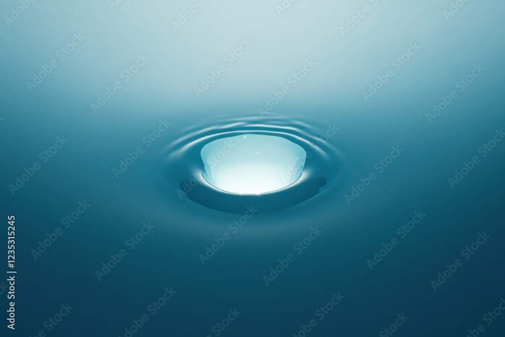 Aufkleber Rippling water surface with a central splash reflecting soft light in serene blue tones. Generative AI