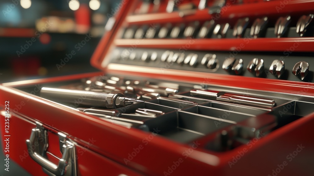 Aufkleber Red Tool Box Filled With Precision Metal Instruments