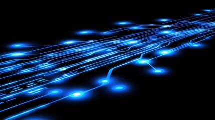 Abstract glowing blue circuit board pathways