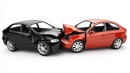 Obraz premium Two cars in a collision with visible damage to their front ends on a white background