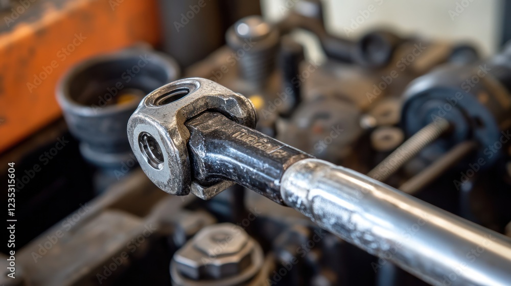 Poster closeup view of a worn metal machine component