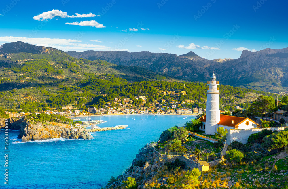 Wall mural Beautiful harbour of Port de Soller, Majorca, Balearic Islands, Spain