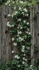 Jasmine vines on rustic wooden fence white star shaped flowers