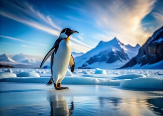 Fototapeta premium Majestic Penguin Stroll Across Icy Antarctic Landscape - High-Resolution Stock Photo