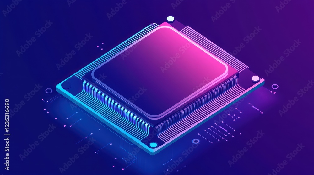 Poster Isometric Illustration Of A Modern Computer Microprocessor