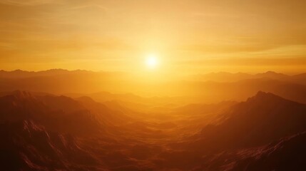 Fototapeta premium Golden Sunset Over Distant Mountain Ranges