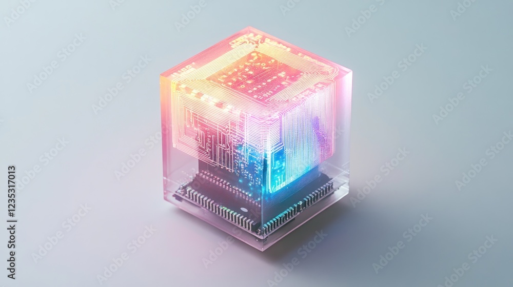 Poster A translucent cube encases a glowing circuit board