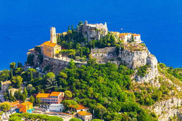 View of mountain top village Eze in Provence, France.