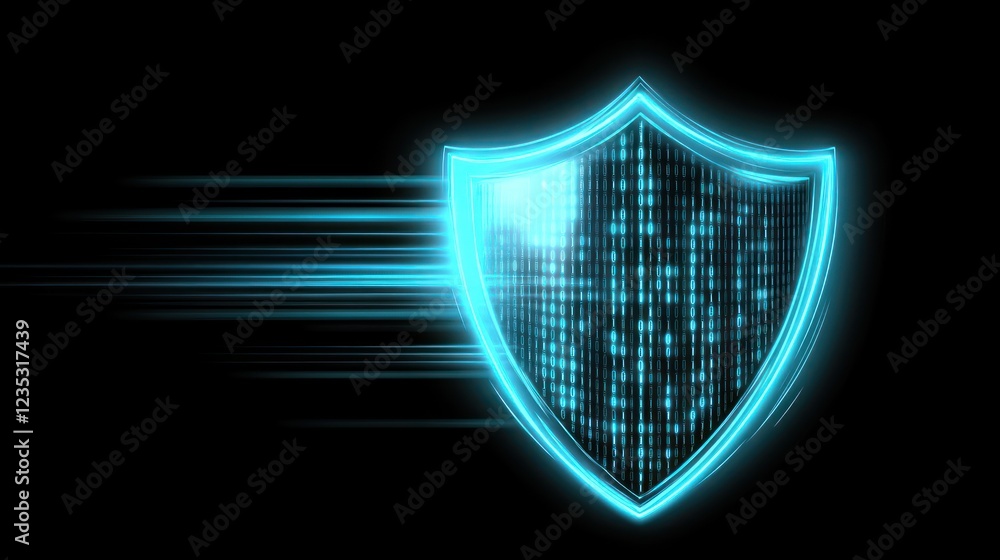 Poster A glowing digital shield protects binary code data