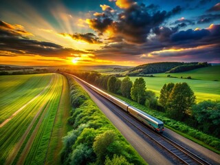 Fototapeta premium Majestic Train Journey Through Lush Countryside - Long Exposure Photography