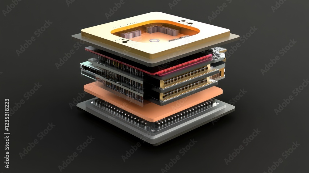 Poster Layered Computer Chip Components Detailed View