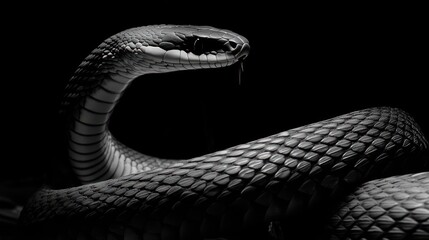 Fototapeta premium Majestic Black Snake in Dark Setting