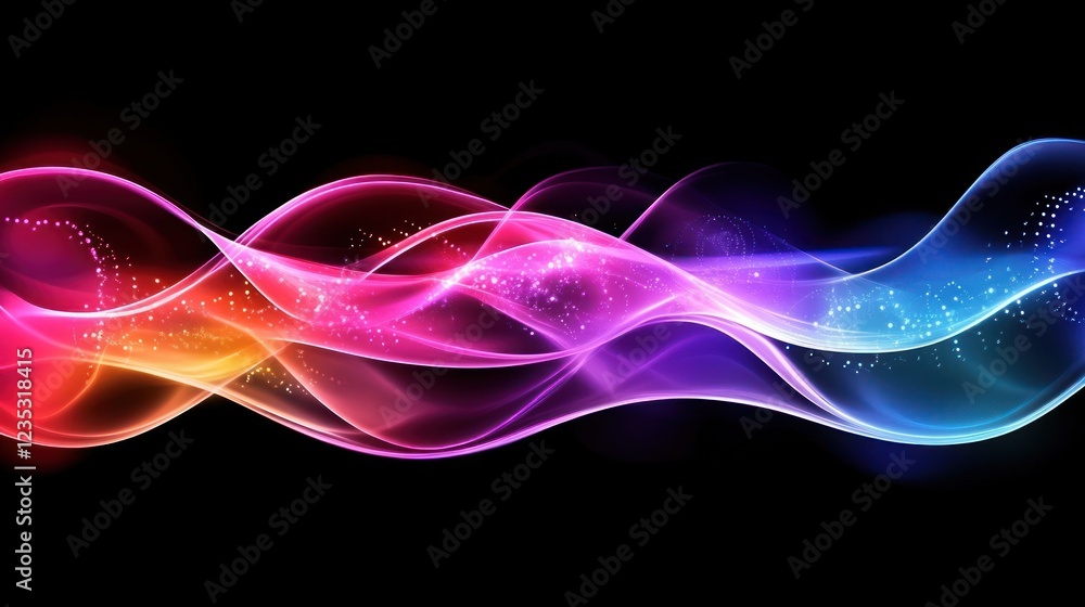 Aufkleber Abstract Colorful Waves Flowing Dynamically Across Black Background