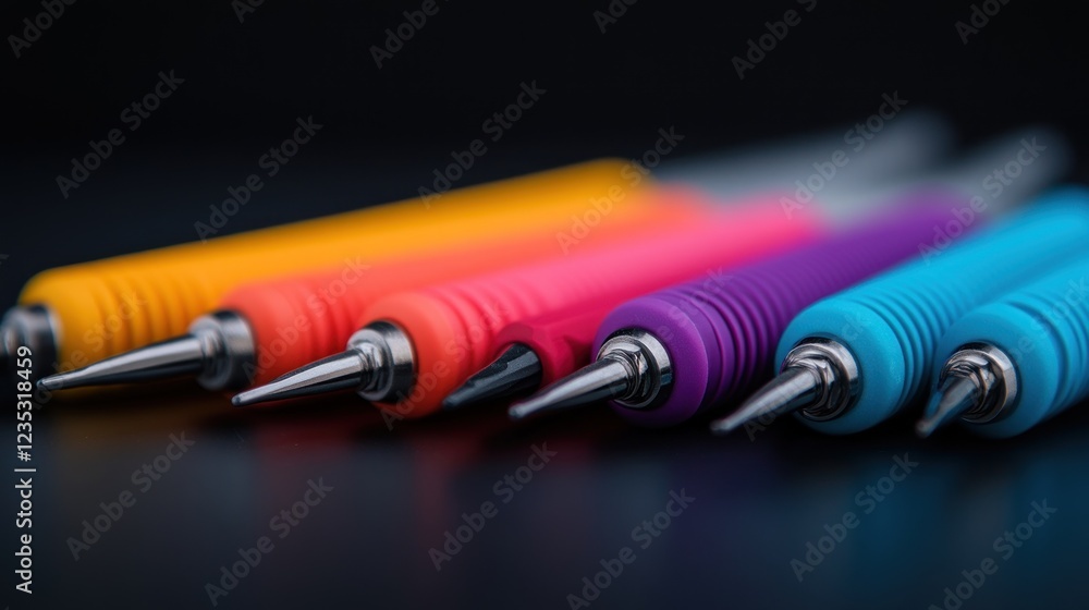 Poster colorful precision tools arranged in a row