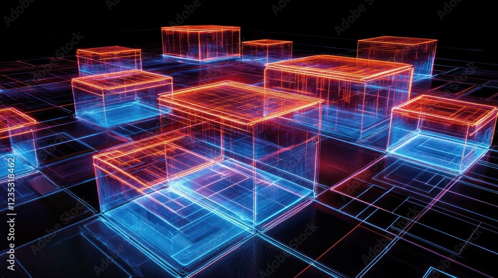 Poster glowing cubes abstract digital network design