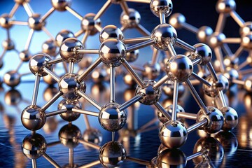 Metallic Molecular Structure Model on Mirrored Surface - Abstract Science Background