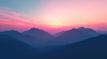 Fototapeta premium Pink Sunset Over Silhouetted Mountain Ranges