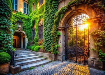 Fototapeta premium Milanese House Entrance: Double Exposure Architectural Photography - Vintage Charm
