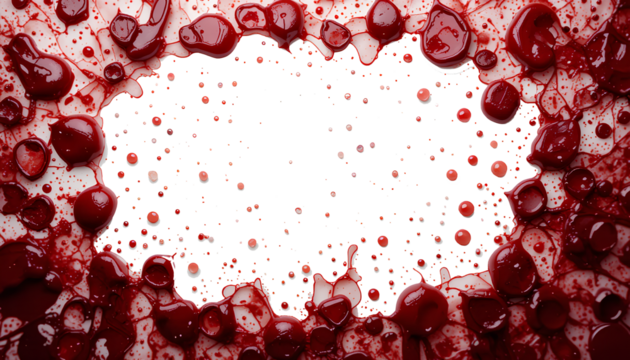 Blood drops on white frame background.
