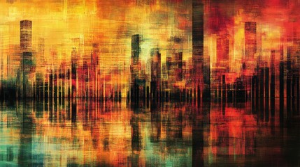 Abstract Cityscape Reflection in Warm Hues