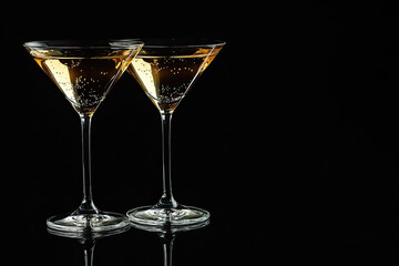 Elegant Martini Glasses with Dark Cocktail on Black Background