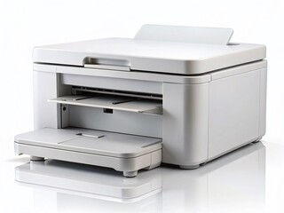 Minimalist White Background: Multifunctional Office Printer Stock Photo