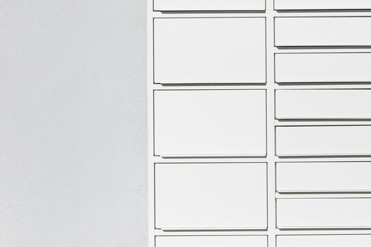 Parcel locker texture. Postbox background. Application opening compartments. Automatic mailbox pattern. Modern package delivery. Receiving package station. Small storage unit pattern.