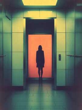Kobieta w windzie - styl retro, vintage, lomografia
