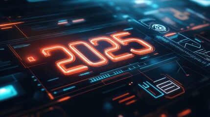 Futuristic digital calendar design indicating the year 2025 with glowing elements and sleek visuals. Generative AI