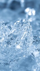 Abstract geometric ice shards melting in water refracting light