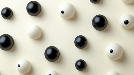 Abstract Composition: Black and White Spheres on Beige Background