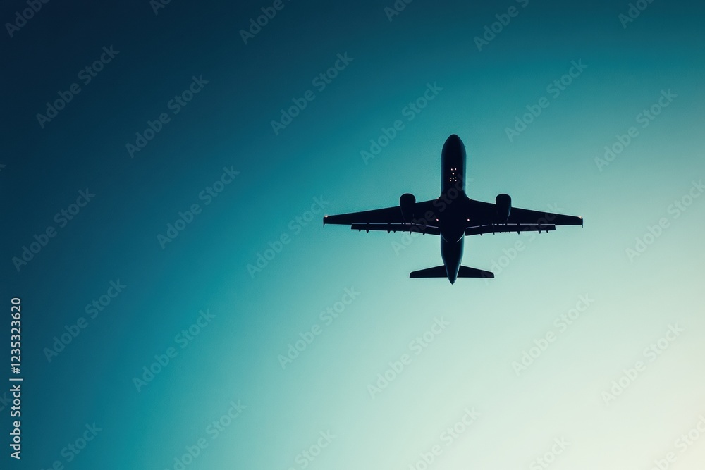 Leinwandbilder silhouette of a sleek airplane soaring through a clear sky during twilight hours. generative ai
