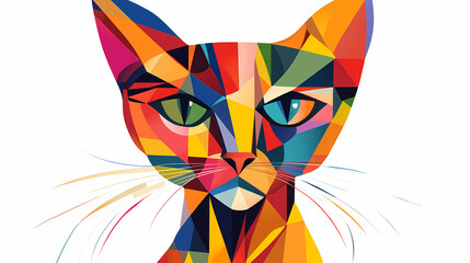 Abstract cubist cat with a whimsical face, sharp geometric shapes on white, whimsical cubist cat, artistic animal abstraction. Cubist Abstraction. Illustration