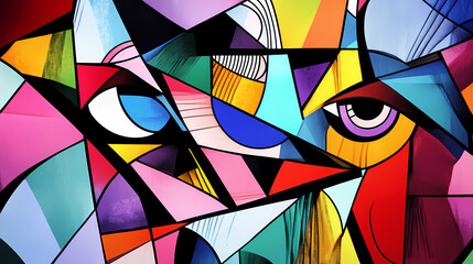 Colorful cubist illustration, vibrant geometric shapes, bold colors, dynamic composition, artistic expression, modern abstract design. Cubist Abstraction. Illustration