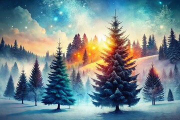 Naklejka premium Monochrome Christmas Trees: Hand-Sketched Double Exposure Stock Photo Set