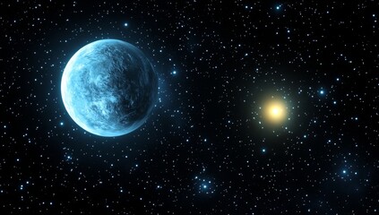 Icy Planet Orbits Star, Space Background, Sci-Fi Art